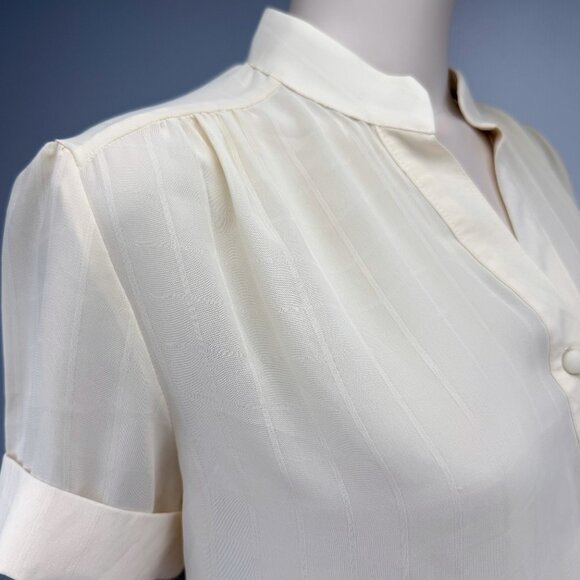 PIERRE BALMAIN VTG Mandarin Collar Butter Cream‎ Yellow Button Down Blouse 12 M - Picture 9 of 9